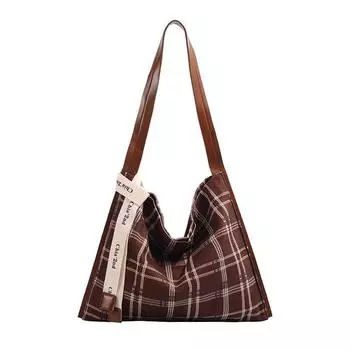 Сумка-тоут Commuter через одно плечо для женщин на осень и зиму, повседневная, универсальная, в клетку, большая вместимость
