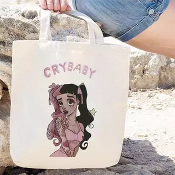 Сумка-тоут Cry Baby Melanie Martinez, эстетичная холщовая сумка на плечо, большая вместительная сумка для колледжа в стиле Харадзюку, женская сумка, сумка для покупок 24*26cm