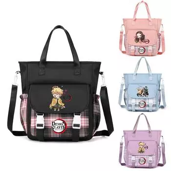 Сумка-тоут Demon Slayer, сумка через плечо, сумка через плечо, школьная сумка для подростков, девочек и мальчиков, мужская и женская повседневная универсальная дорожная сумка Mochila
