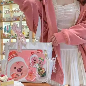 Сумка-тоут для девочек, прозрачная, вместительная, сумка через плечо, японская, атласная, для студенток, милая, универсальная сумка-мессенджер белый