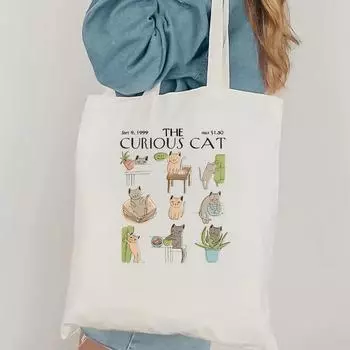 Сумка-тоут для кошек Сумка-тоут Curious Cat Сумка-тоут Funny Cat Merch Сумка-тоут для кошек New Yorker Сумка-тоут для журнала WHITE