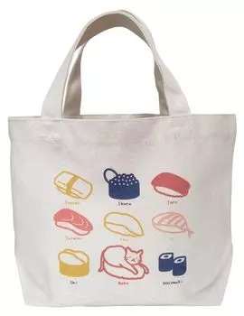 Сумка-тоут для обеда Мини-сумка-тоут Кошка Холщовая Кошка Милая Стильная и Натуральная (Суши-кот)