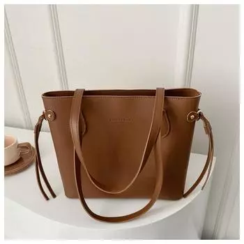 Сумка-тоут для поездок на работу, большая вместимость, однотонная, простая, повседневная, иностранного стиля, ретро, модная, с текстурой, через плечо, подмышечная сумка светло-коричневого