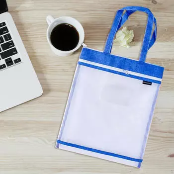 Сумка-тоут для студенческих книг, удобная для переноски, с карманом для визитной карточки, на молнии, для формата А4 синий