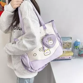 Сумка-тоут для студента в стиле кампуса, большая вместимость, женская чёрный