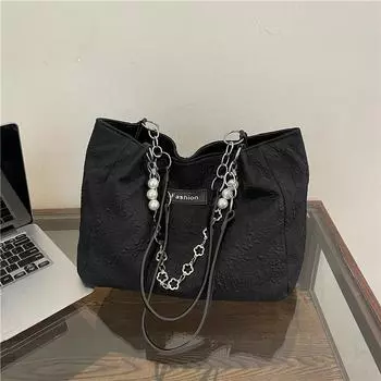 Сумка-тоут для студентов колледжа 2024 года, новая модная женская сумка, повседневная, трендовая, большая вместительная сумка через плечо для женщин чёрный