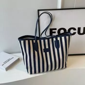 Сумка-тоут для студентов колледжа 2024 года, новая контрастная полосатая сумка через плечо из холста для офисных работников, сумка для поездок на работу чёрный