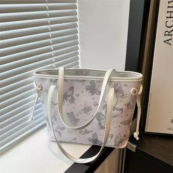 Сумка-тоут для студентов колледжа Butterfly, повседневная сумка, женская сумка-тоут большой вместимости 2024 года, летняя повседневная сумка через плечо чёрный