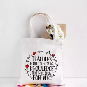 Сумка-тоут для учителей, женские холщовые сумки, повседневная сумка на плечо с принтом для учителей, семена знаний