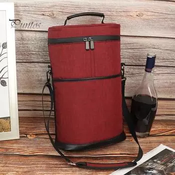 Сумка-тоут для вина на 2 бутылки, герметичная, изолированная, сумка-холодильник для вина, портативная дорожная сумка для вина с ручкой и плечевым ремнем для путешествий, пикника, пляжа чёрный