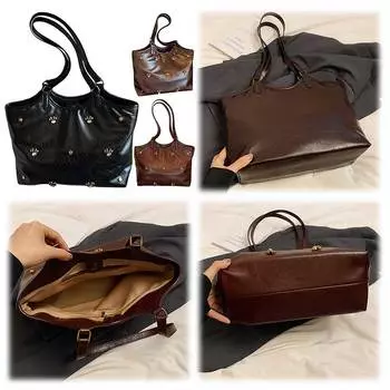 Сумка-тоут для женщин из искусственной кожи, прочная сумка-хобо с отделением на молнии, большая офисная сумка, дорожная сумка для поездок на работу Black