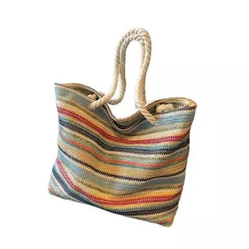 Сумка-тоут для женщин из ротанговой соломы цвета радуги, большая пляжная летняя сумка 44*32*12cm