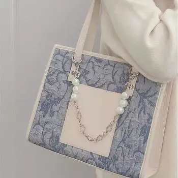 Сумка-тоут для женщин на весну и лето, новая жаккардовая сумка цвета морской соли синего цвета, большая вместительная сумка для поездок на работу