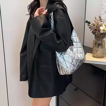 Сумка-тоут для женщин с пуховой подкладкой из хлопка, сумка-тоут с пузырьками, большая сумка-шоппер, стеганая сумка с облачным верхом 29x9x28cm чёрный