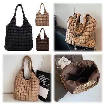 Сумка-тоут для женщин, стеганая сумка-переноска, большая вместимость, мягкая, пухлая, сумка на плечо, легкие сумки-хобо для работы и путешествий Khaki