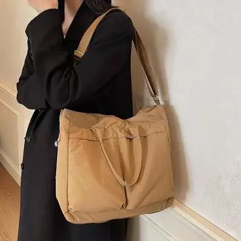 Сумка-тоут, двухсекционная сумка, женская, большой емкости, сумка через плечо, много карманов, нейтральная, сумка через плечо из нейлоновой ткани хаки