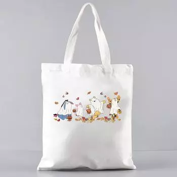 Сумка-тоут Ghost Halloween Fun Pooh Halloween сумка на плечо Сумка для хранения конфет Halloween Милая осенняя сумка-тоут WHITE