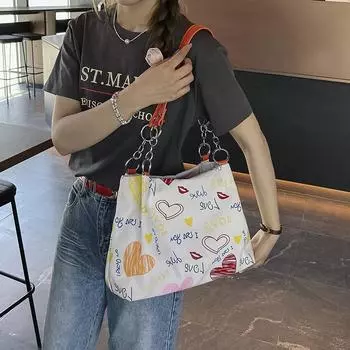 Сумка-тоут Graffiti большой емкости для занятий в классе и поездок на работу из холста, большая сумка, новая модная и универсальная повседневная сумка через плечо