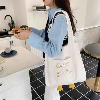 Сумка-тоут Happy Duck Canvas для студенток, новая, маленькая, свежая, сумка через плечо, сумка для покупок