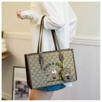 Сумка-тоут Harajuku Bear, симпатичная женская, с винтажной вышивкой, шикарная, повседневная, наплечные сумки, женская, ретро, большая вместительная сумка, новая