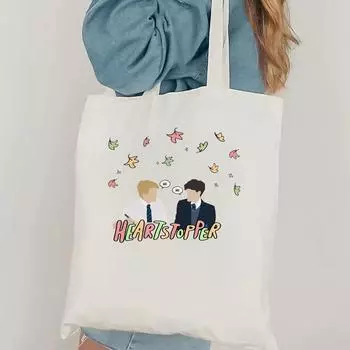 Сумка-тоут Heartstopper Leaves Harajuku Print, эстетическая сумка на плечо в стиле телесериала, женская повседневная портативная сумка-тоут WHITE