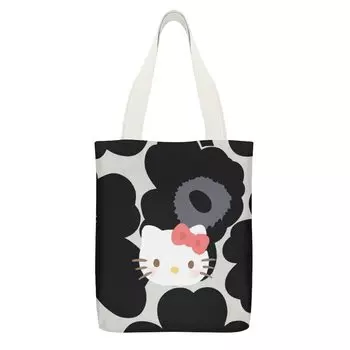 Сумка-тоут Hello Kitty, холщовая сумка формата А4, хозяйственная сумка, сумка через плечо, большая вместительная холщовая сумка для удобного магазина с карманом для поездок на работу или