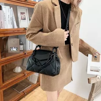 Сумка-тоут Hit Winter PU Leather с подкладкой, стеганая женская дизайнерская сумка, роскошные брендовые сумки через плечо с цепочкой чёрный