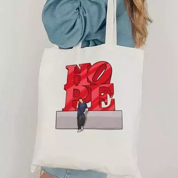 Сумка-тоут Hope on The Street, напечатанная холщовая сумка, женская повседневная модная сумка через плечо, подарочная сумка для фанатов ARMY WHITE