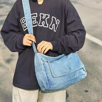 Сумка-тоут из денима, женская сумка через плечо, студенческая сумка через плечо чёрный