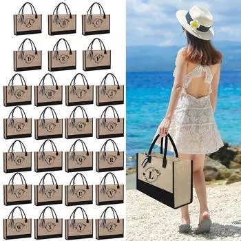 Сумка-тоут из джута/холста, персонализированная подарочная сумка с внутренним карманом на молнии и вышивкой на свадьбу, день рождения, пляж, праздник, отличный подарок для женщин, мамы, учителя One Size