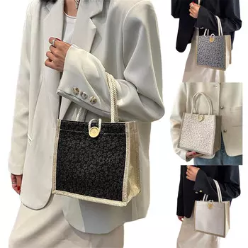 Сумка-тоут из джута с ручкой, повседневная сумка из джута, легкая сумка для покупок, многоразовая сумка для покупок на пляже хаки