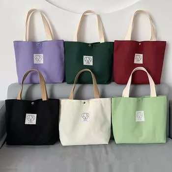 Сумка-тоут из холста с милым мультяшным принтом, повседневная сумка через плечо для женщин бежевый