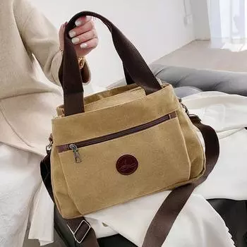 Сумка-тоут из холста с несколькими карманами, идеальная повседневная сумка через плечо для поездок на работу, однотонная модная сумка на плечо для всех игр