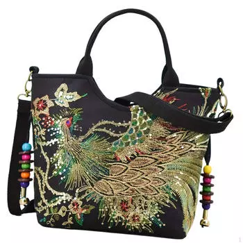 Сумка-тоут из холста с вышивкой для женщин, которые всегда на ходу Black