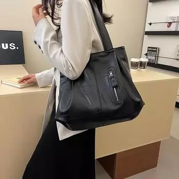 Сумка-тоут из искусственной кожи на молнии, новый стиль, однотонная, большая вместимость, модная, мягкая, простая, популярная сумка