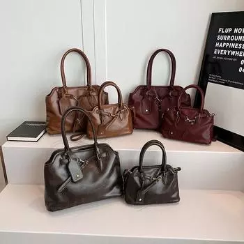 Сумка-тоут из искусственной кожи PU в стиле ретро для женщин, зимние трендовые модные сумки для женщин, дорожные сумки через плечо One Size