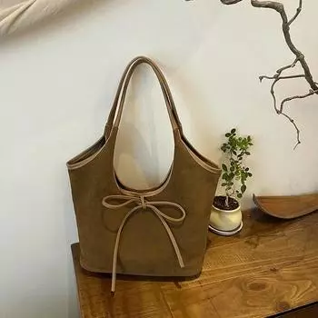 Сумка-тоут из искусственной кожи с бантом, однотонная, с застежкой-молнией, модная, мягкая, универсальная, сумка в стиле вестерн для поездок на работу чёрный