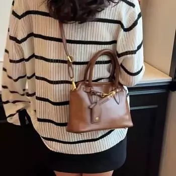 Сумка-тоут из искусственной кожи в стиле ретро для женщин, зимние трендовые новые модные сумки для женщин, дорожные сумки через плечо S коричневый