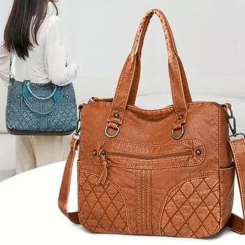 Сумка-тоут из искусственной кожи в винтажном стиле со съемным ремешком-молнией и подкладкой из полиэстера. Женская модная сумка без узоров. чёрный