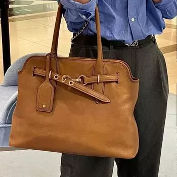 Сумка-тоут из коровьей кожи большой вместимости для женщин, ранняя новая кожаная сумка на одно плечо, ручная сумка для подмышки 42x32x13cm бездна