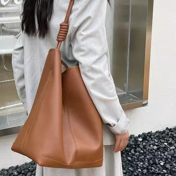 Сумка-тоут из коровьей кожи, большая вместимость, сумка на плечо для поездок на работу, универсальная и модная сумка-ведро подмышкой, кожаная сумка 23x15.5x30cm хаки