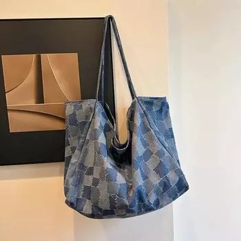 Сумка-тоут из ковбойского материала, большая вместимость, однотонная, модная, простая и мягкая сумка на плечо