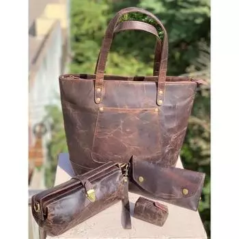 Сумка-тоут из кожи буйвола для женщин, сумка на ремне, кошелек на запястье, сумки для отряда, сумки-тоут коричневый