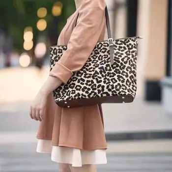 Сумка-тоут из кожи с леопардовым принтом и конским волосом, модная сумка через плечо для поездок на работу хаки
