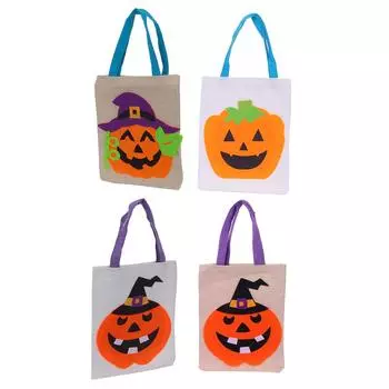 Сумка-тоут из льна, симпатичный яркий мешок для хранения вещей для украшения вечеринки на Хэллоуин, показа, наряда White Pumpkin with Green Leave