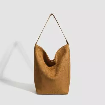 Сумка-тоут из матовой замши для женщин на осень и зиму, повседневная сумка-ведро на одно плечо с подмышкой коричневый