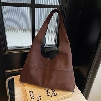 Сумка-тоут из матовой замши в стиле ретро для женщин, новая модная осенняя сумка-тоут для поездок на работу и обратно, универсальная сумка через плечо высокого класса