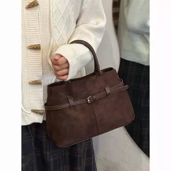 Сумка-тоут из матовой замши в стиле ретро, женская, новинка 2024 года, сумка-мессенджер через плечо для поездок на работу и обратно коричневый