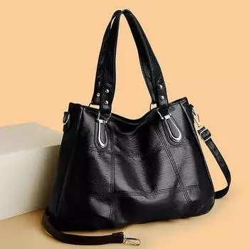 Сумка-тоут из мягкой кожи и полиуретана, большая вместительная сумка на плечо, повседневная, простая, для поездок на работу чёрный