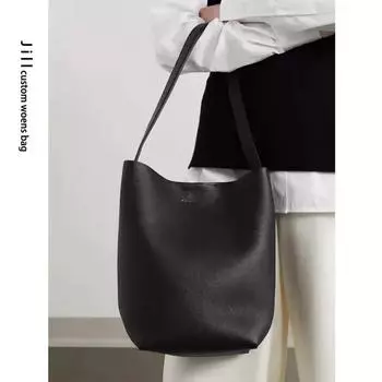 Сумка-тоут из натуральной кожи большой вместимости для поездок на работу и обратно на осень и зиму, женская переносная сумка-ведро на одно плечо M чёрный